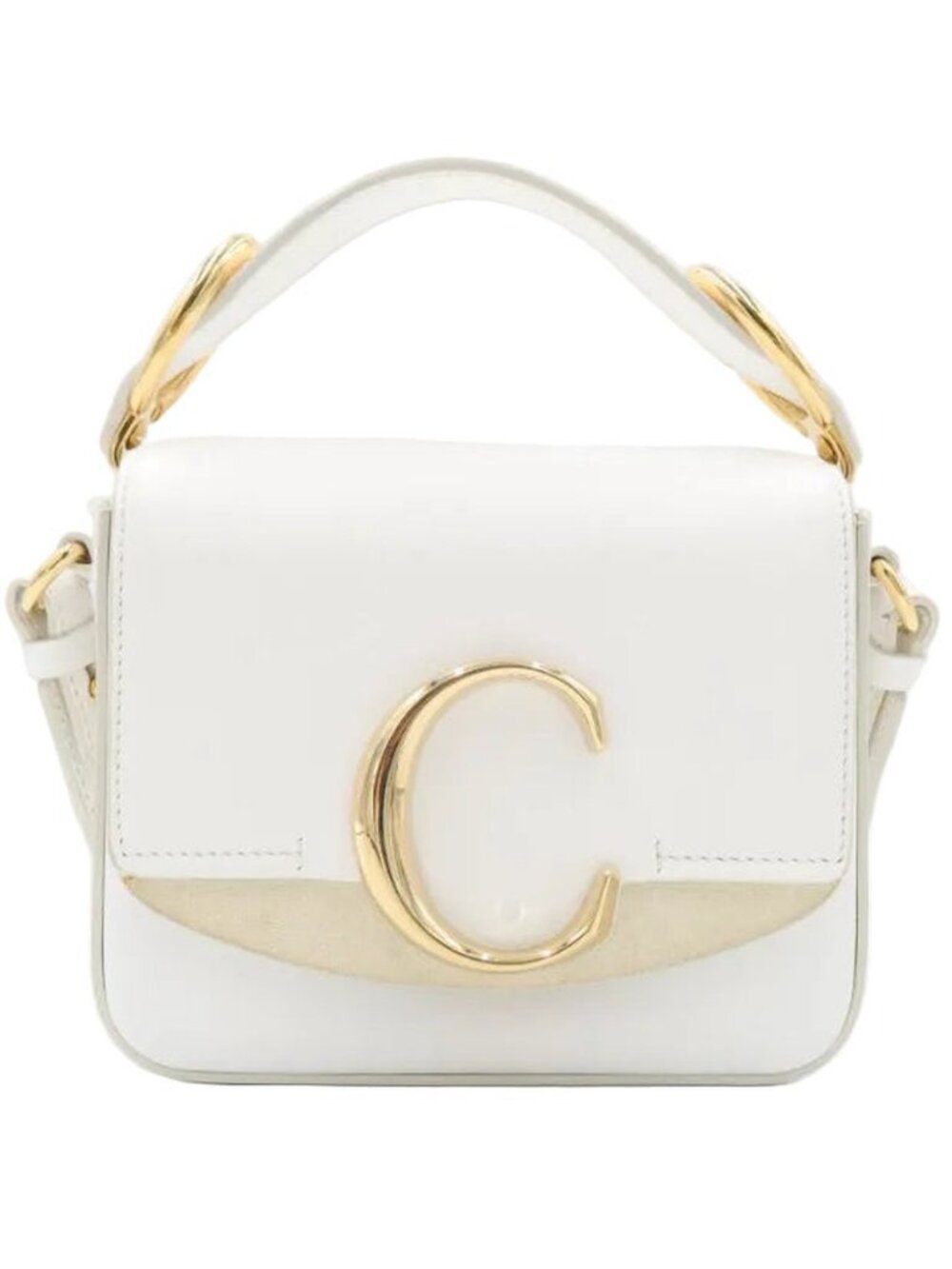 Chloé Shiny Calfskin Suede Mini C Double Carry Bag Brilliant White Gold Hardware